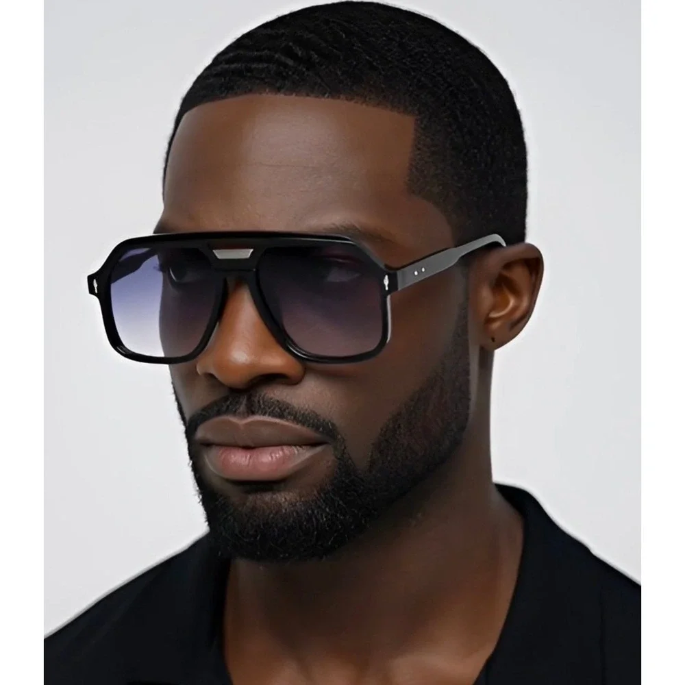 Men Large Square Aviator Sunglasses‎ Black Gradient Lens Driving Outdoor Gafas